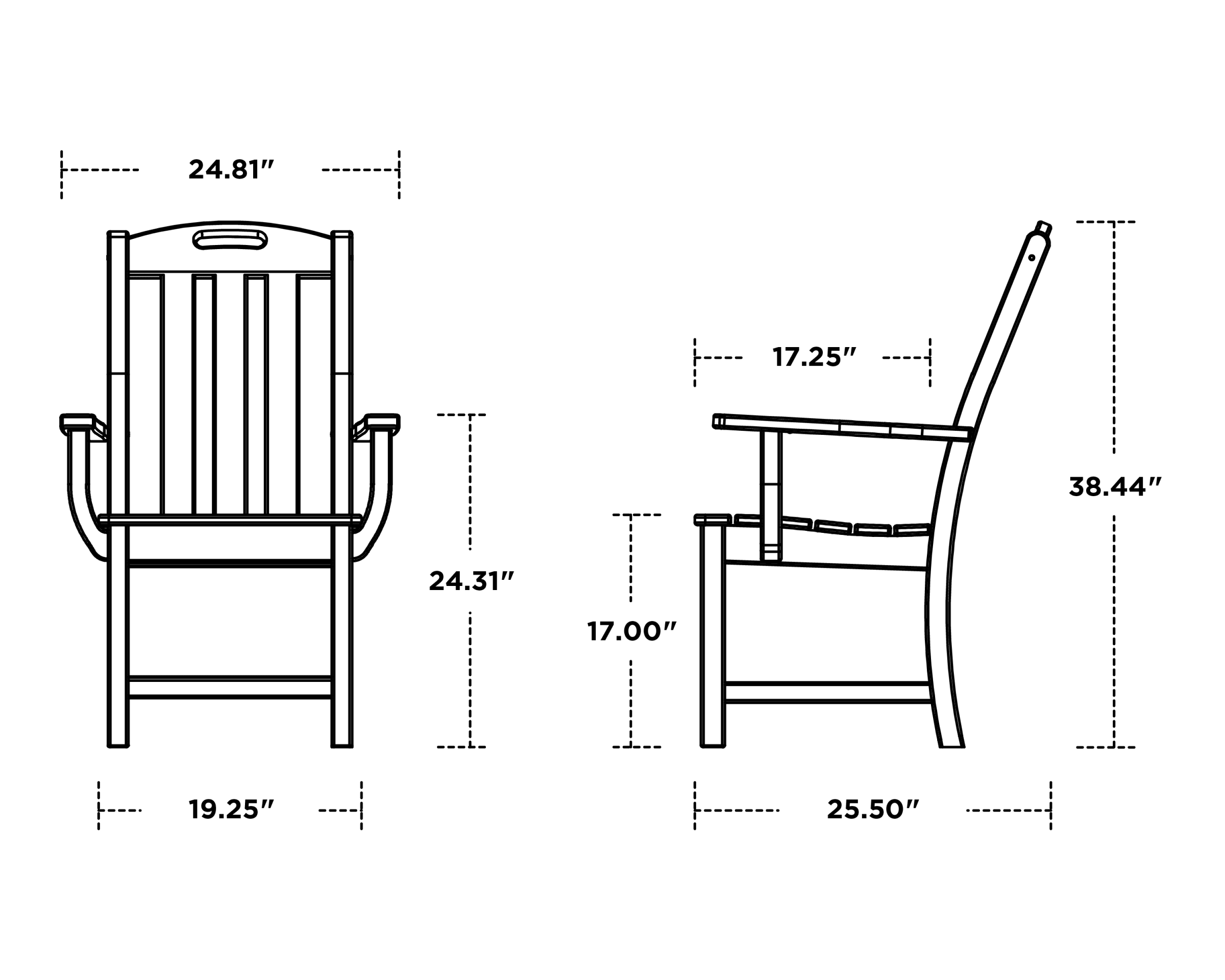 Dimensions for Yacht Club Dining Arm Chair