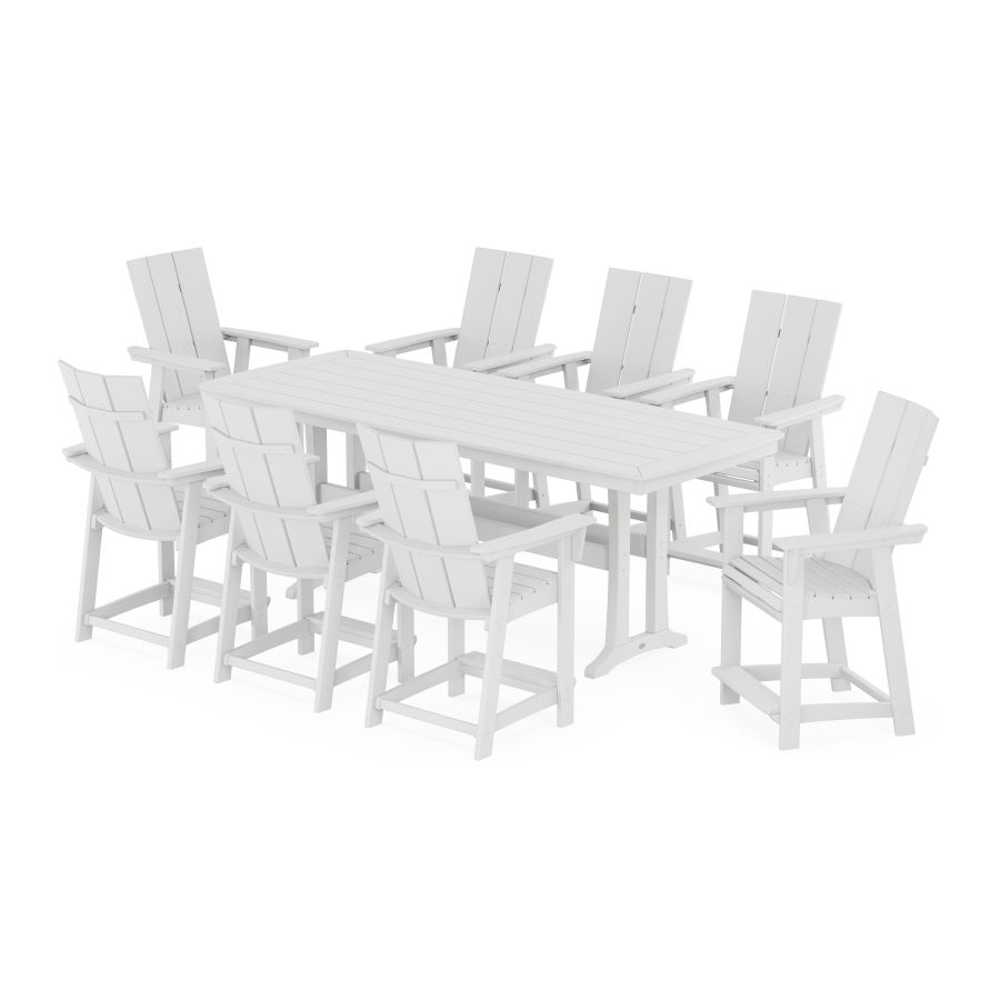 POLYWOOD Modern Curveback Adirondack 9-Piece Counter Set with Trestle Legs in White