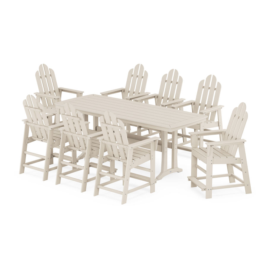 POLYWOOD Long Island 9-Piece Counter Set with Trestle Legs in Sand