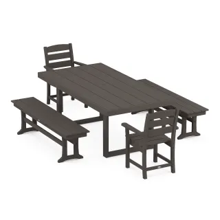 POLYWOOD Lakeside 5-Piece Dining Set with Benches in Vintage Finish