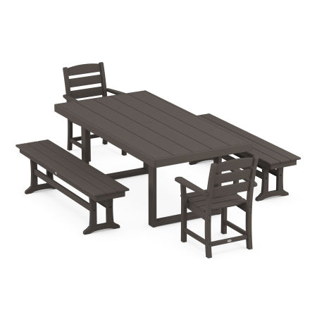 POLYWOOD Lakeside 5-Piece Dining Set with Benches in Vintage Finish