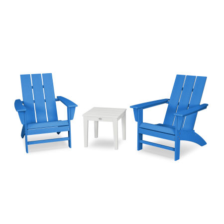 POLYWOOD Modern Adirondack 3-Piece Set in Pacific Blue / White