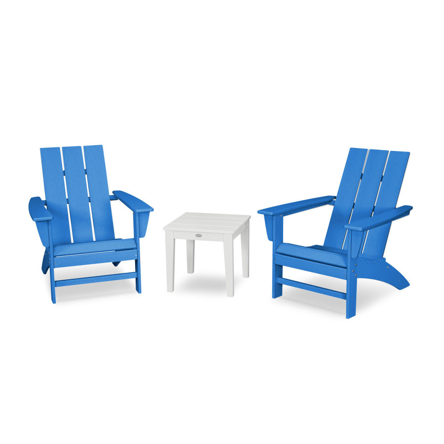 POLYWOOD Modern Adirondack 3-Piece Set in Pacific Blue / White