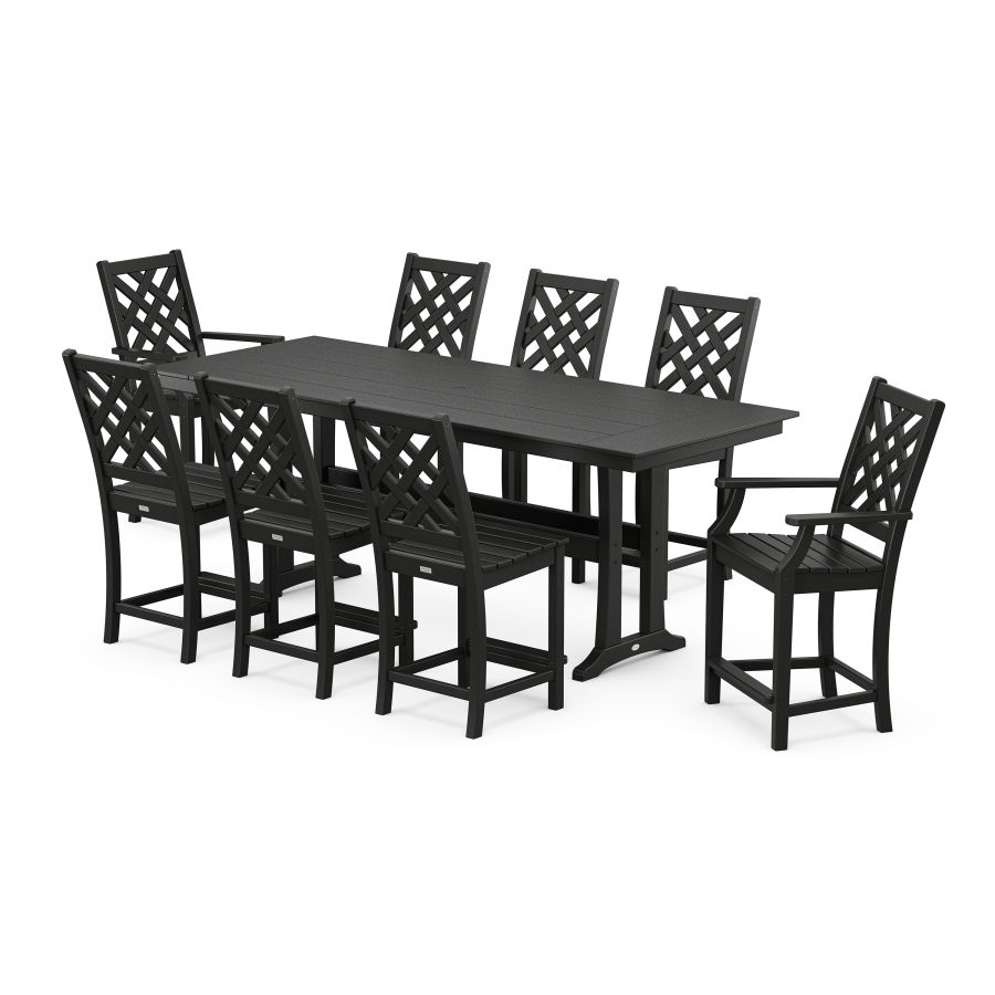 POLYWOOD Wovendale 9-Piece Farmhouse Counter Set with Trestle Legs in Black