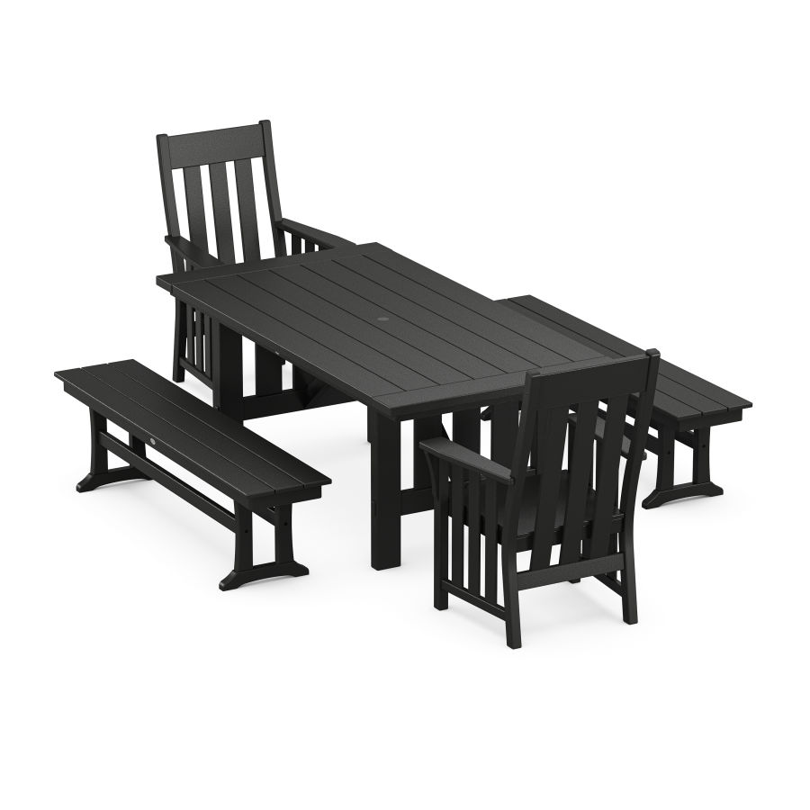 POLYWOOD Acadia 5-Piece Dining Set with Benches in Black