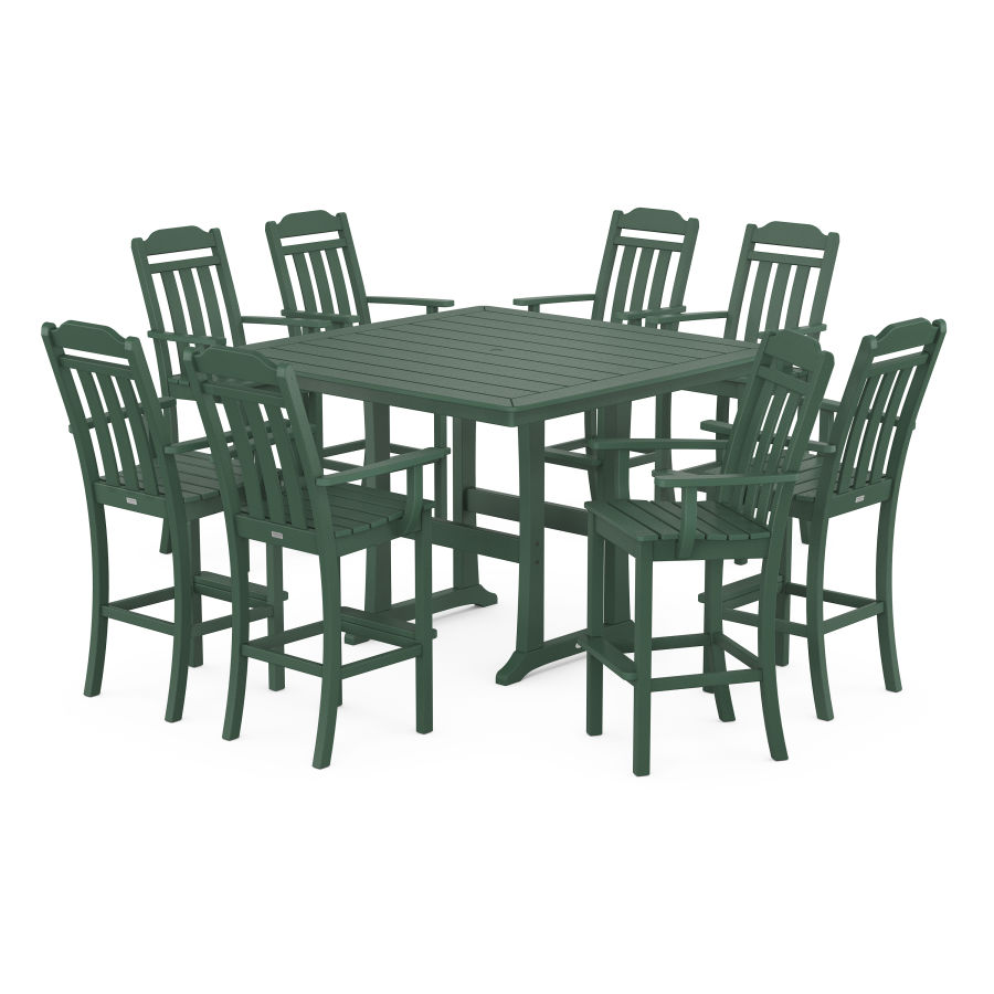 POLYWOOD Country Living 9-Piece Bar Set with Trestle Legs in Green