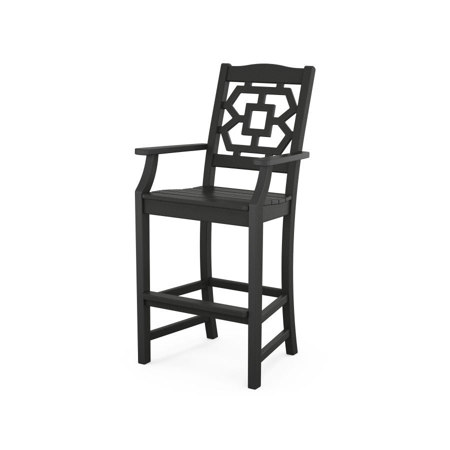 POLYWOOD Chinoiserie Bar Arm Chair in Black