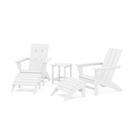 Modern Adirondack Chair 5-Piece Set with Ottomans and 18" Side Table in White
