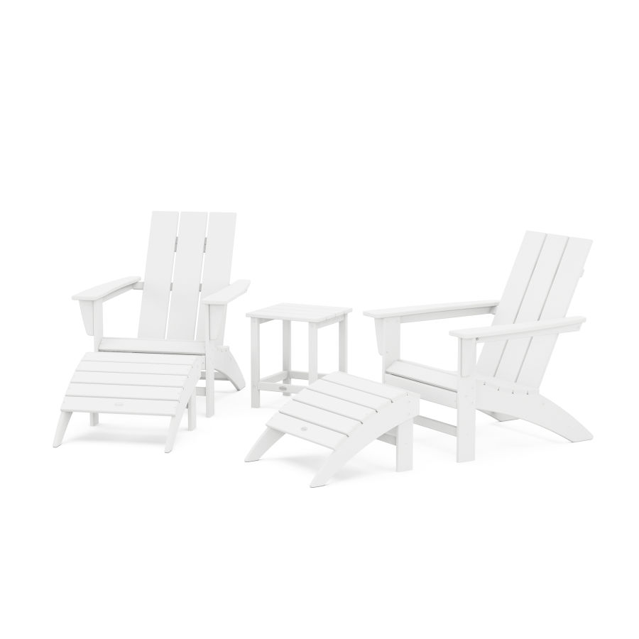 POLYWOOD Modern Adirondack Chair 5-Piece Set with Ottomans and 18" Side Table in White