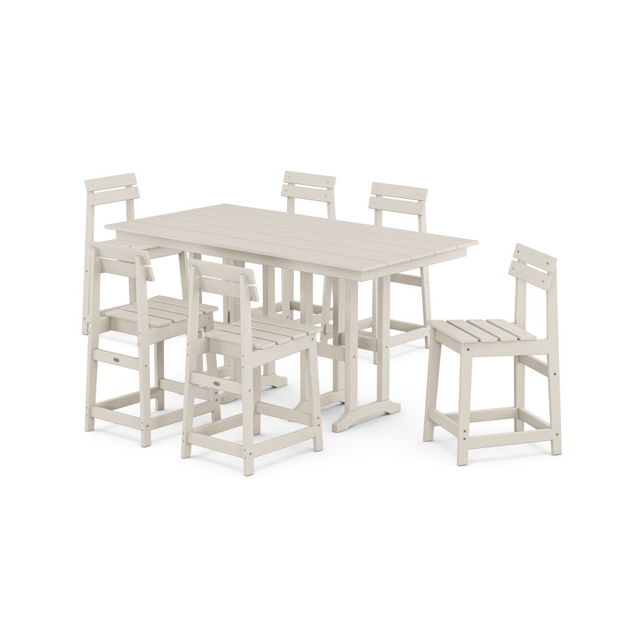 POLYWOOD Modern Studio Plaza Counter Chair 7-Piece Set in Sand