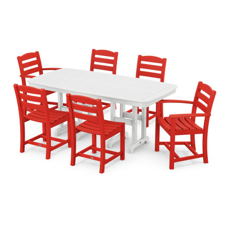 La Casa Café 7-Piece Dining Set in Sunset Red / White