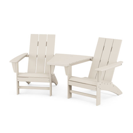 Modern 3-Piece Adirondack Set with Angled Connecting Table in Sand