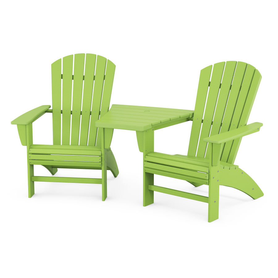POLYWOOD Nautical 3-Piece Curveback Adirondack Set with Angled Connecting Table in Lime