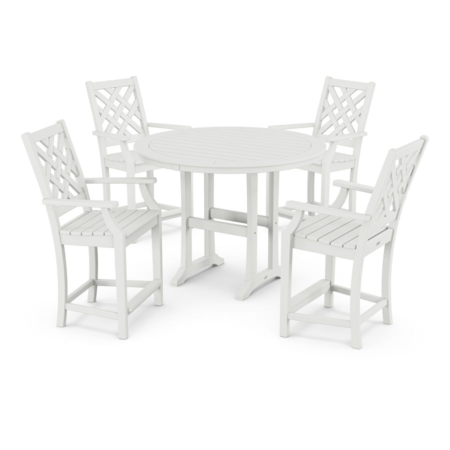 POLYWOOD Wovendale 5-Piece Round Counter Set in White