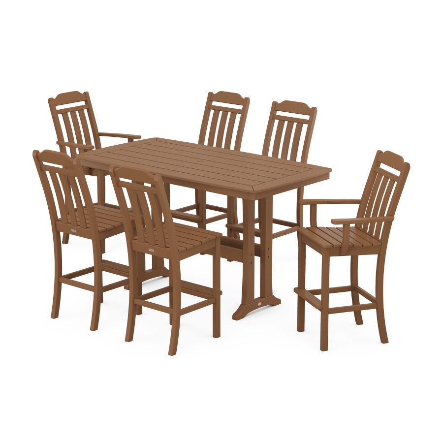 POLYWOOD Country Living 7-Piece Bar Set with Trestle Legs in Teak