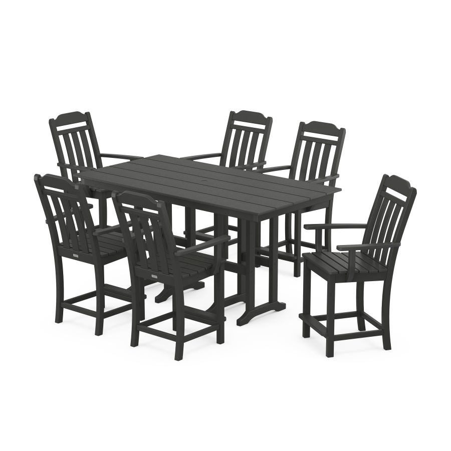 POLYWOOD Country Living Arm Chair 7-Piece Farmhouse Counter Set in Black
