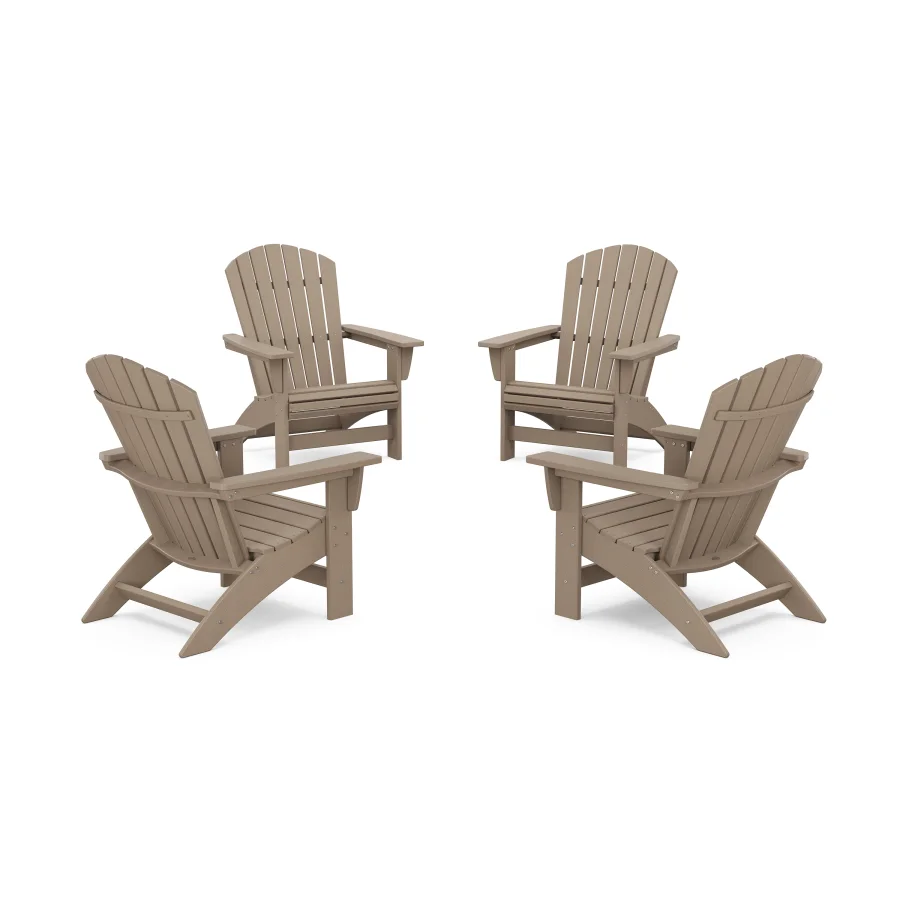 POLYWOOD 4-Piece Nautical Grand Adirondack Chair Conversation Set in Vintage Sahara