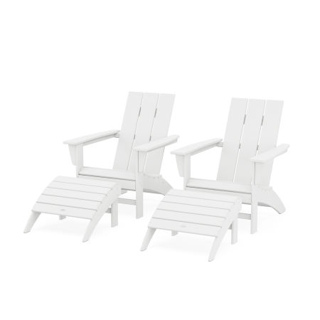 Modern Adirondack Chair 4-Piece Set with Ottomans in White