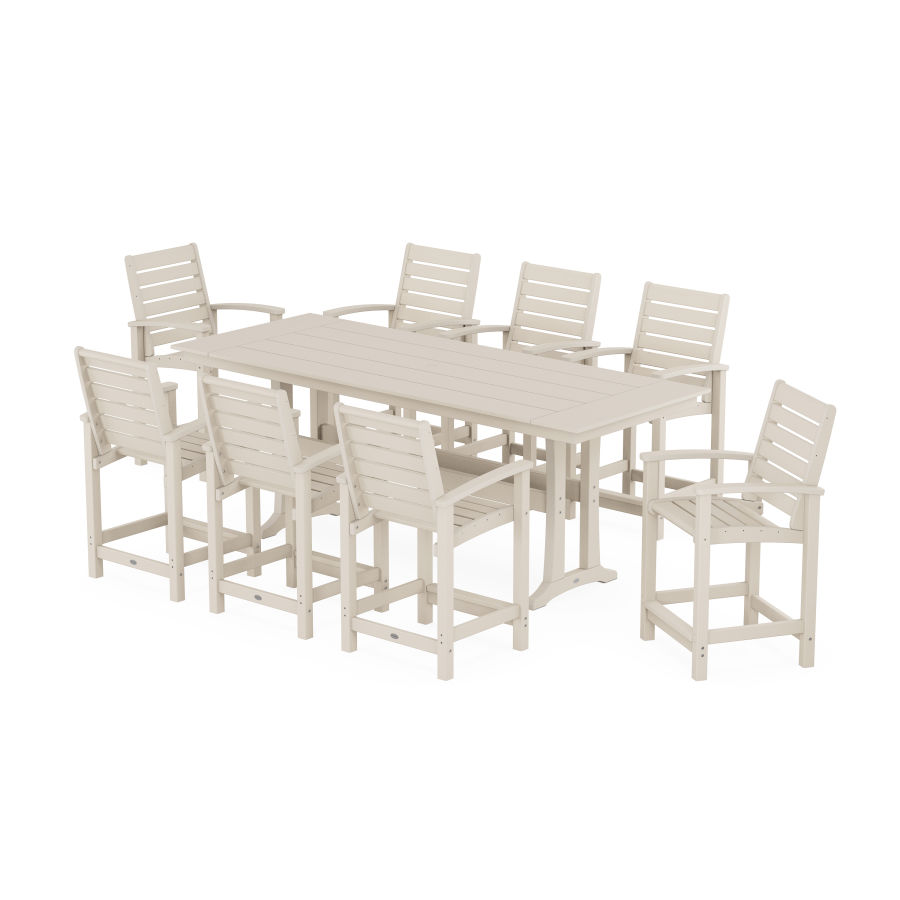 POLYWOOD Signature 9-Piece Farmhouse Counter Set with Trestle Legs in Sand