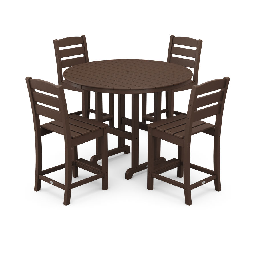 POLYWOOD Lakeside 5-Piece Farmhouse Round Side Chair Counter  Set in Mahogany