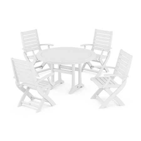 Signature 5-Piece Round Dining Set with Trestle Legs in White