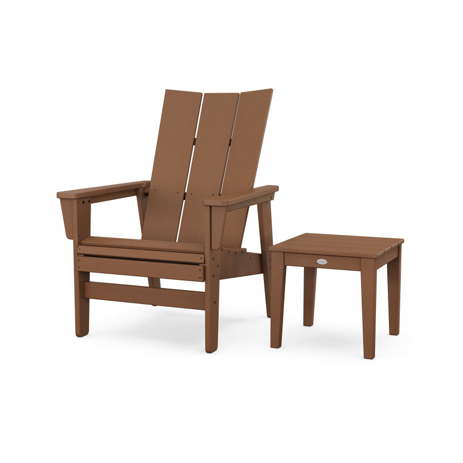 POLYWOOD Modern Grand Upright Adirondack Chair with Side Table in Teak