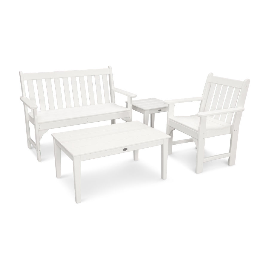 POLYWOOD Vineyard 4-Piece Bench Seating Set in Vintage White