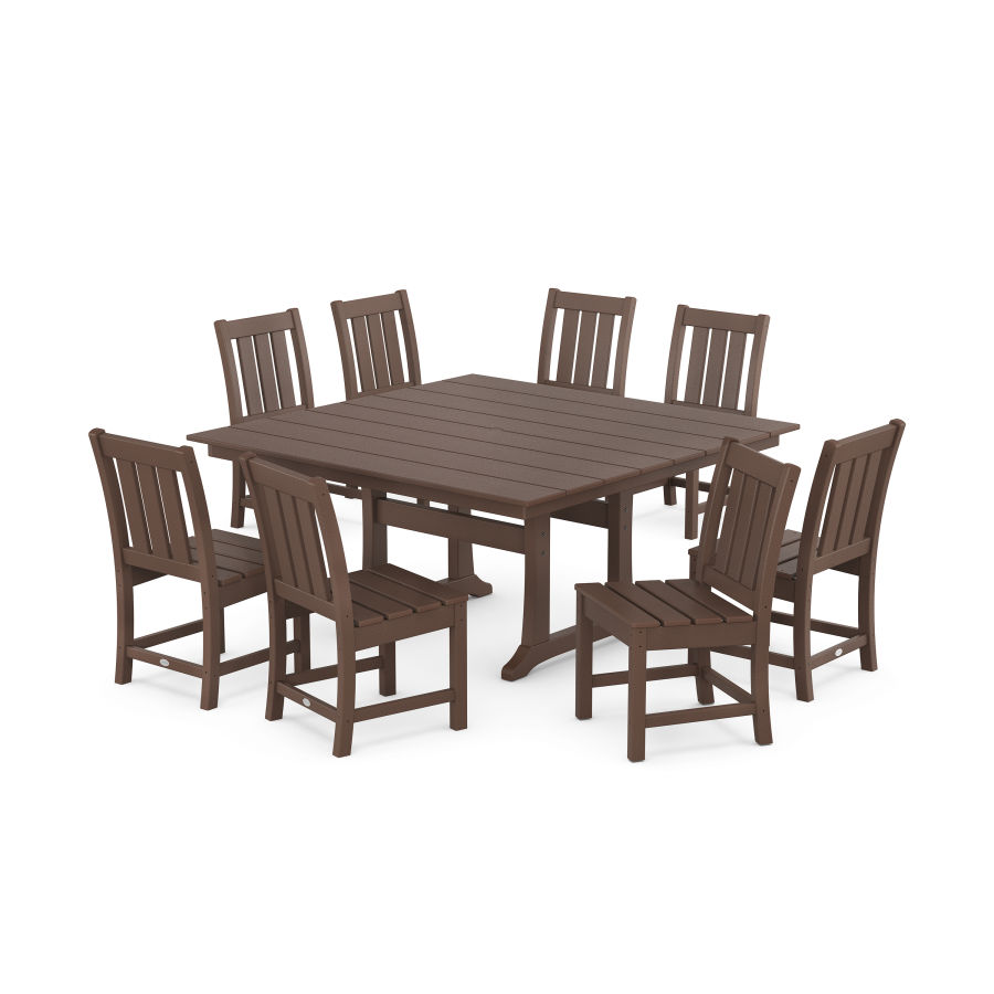 POLYWOOD Oxford Side Chair 9-Piece Square Farmhouse Dining Set with Trestle Legs in Mahogany