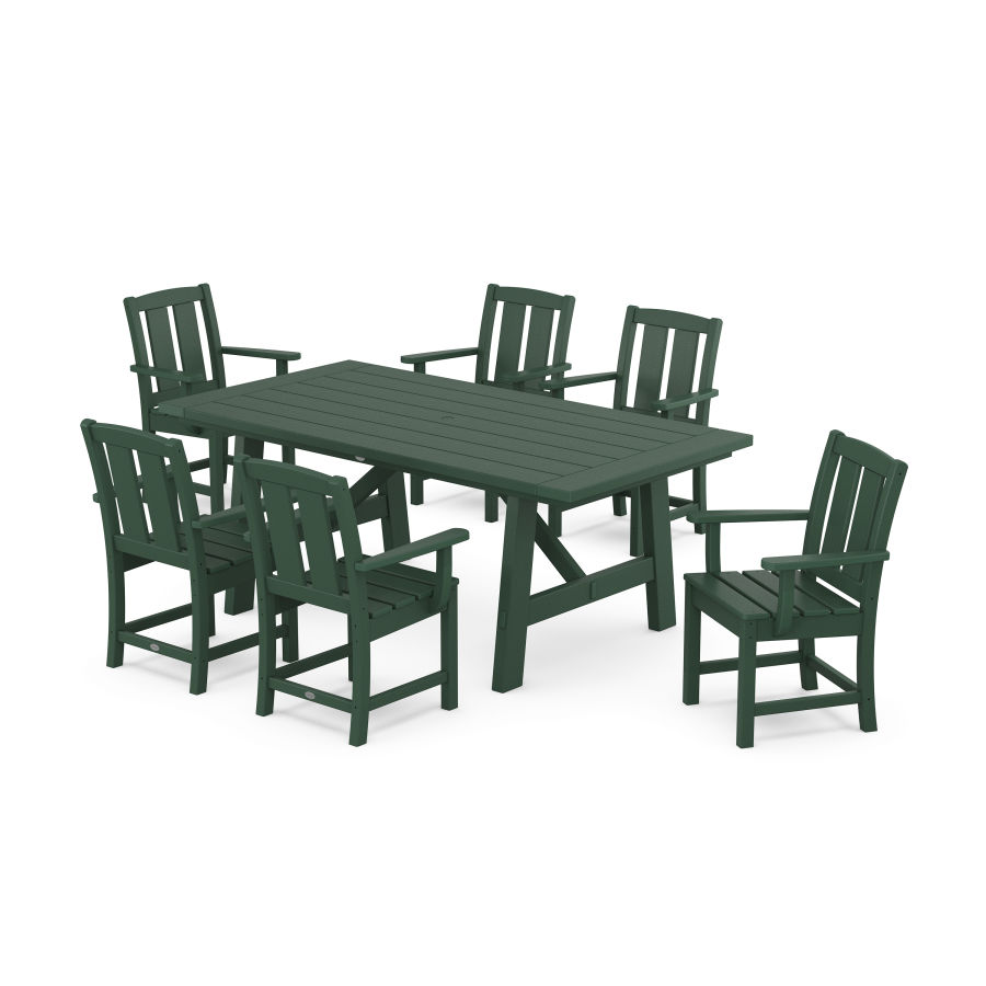 POLYWOOD Mission Arm Chair 7-Piece Rustic Farmhouse Dining Set in Green