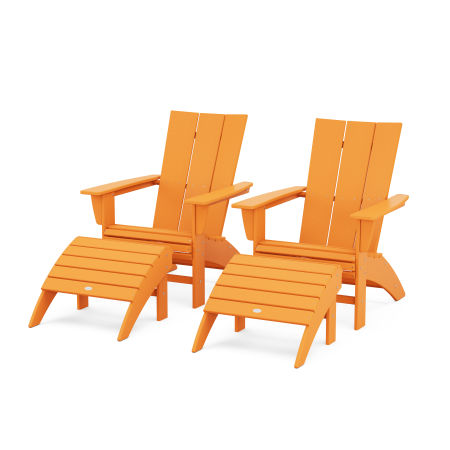 Modern Curveback Adirondack Chair 4-Piece Set with Ottomans in Tangerine