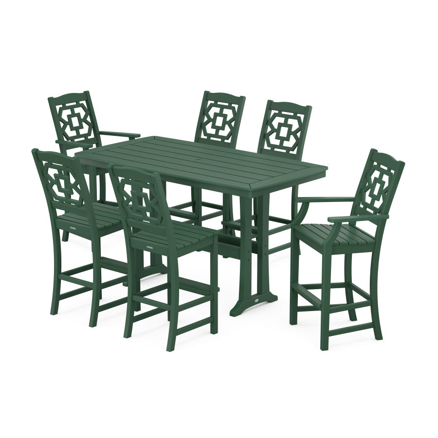 POLYWOOD Chinoiserie 7-Piece Bar Set with Trestle Legs in Green