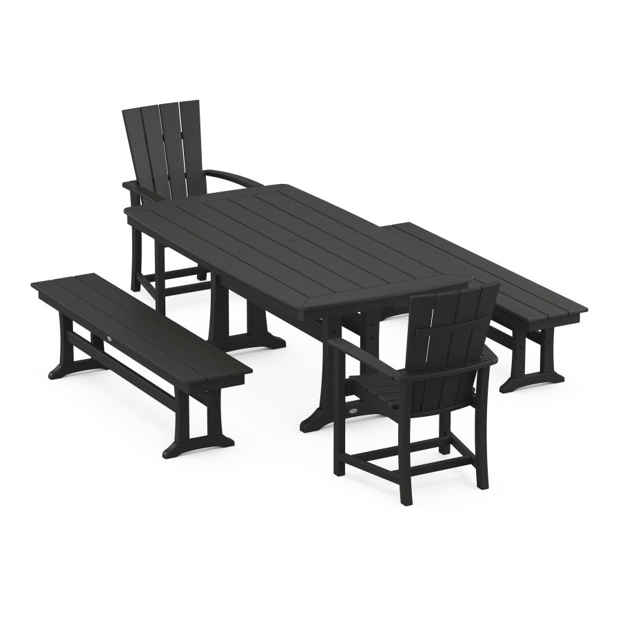 POLYWOOD Quattro 5-Piece Dining Set with Trestle Legs in Black