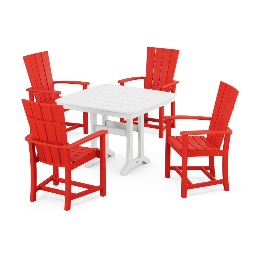 POLYWOOD Quattro 5-Piece Dining Set with Trestle Legs in Sunset Red / White