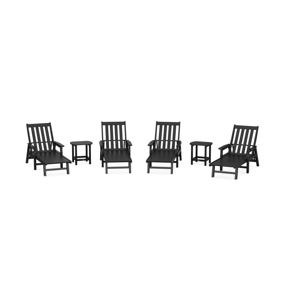 POLYWOOD Vineyard 6-Piece Chaise with Arms Set in Black
