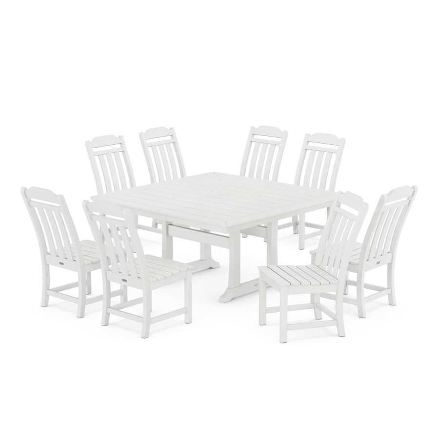 POLYWOOD Country Living 9-Piece Square Side Chair Dining Set with Trestle Legs in White