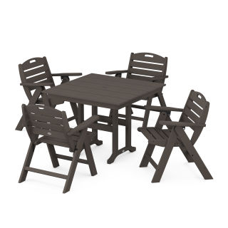 POLYWOOD Nautical Folding Lowback Chair 5-Piece Farmhouse Dining Set in Vintage Finish