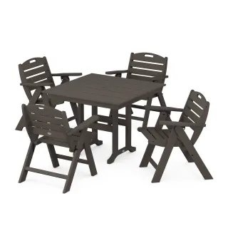 POLYWOOD Nautical Folding Lowback Chair 5-Piece Farmhouse Dining Set in Vintage Finish