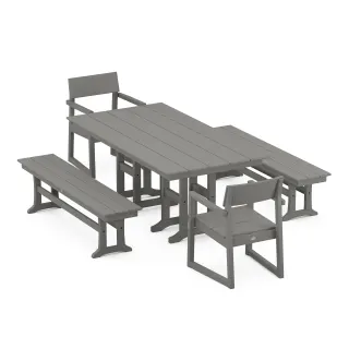 POLYWOOD EDGE 5-Piece Farmhouse Dining Set with Benches