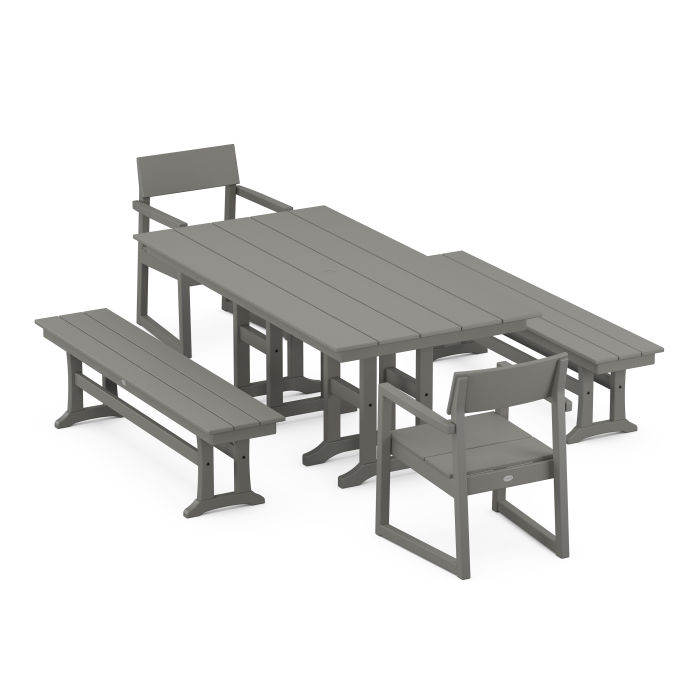 POLYWOOD EDGE 5-Piece Farmhouse Dining Set with Benches