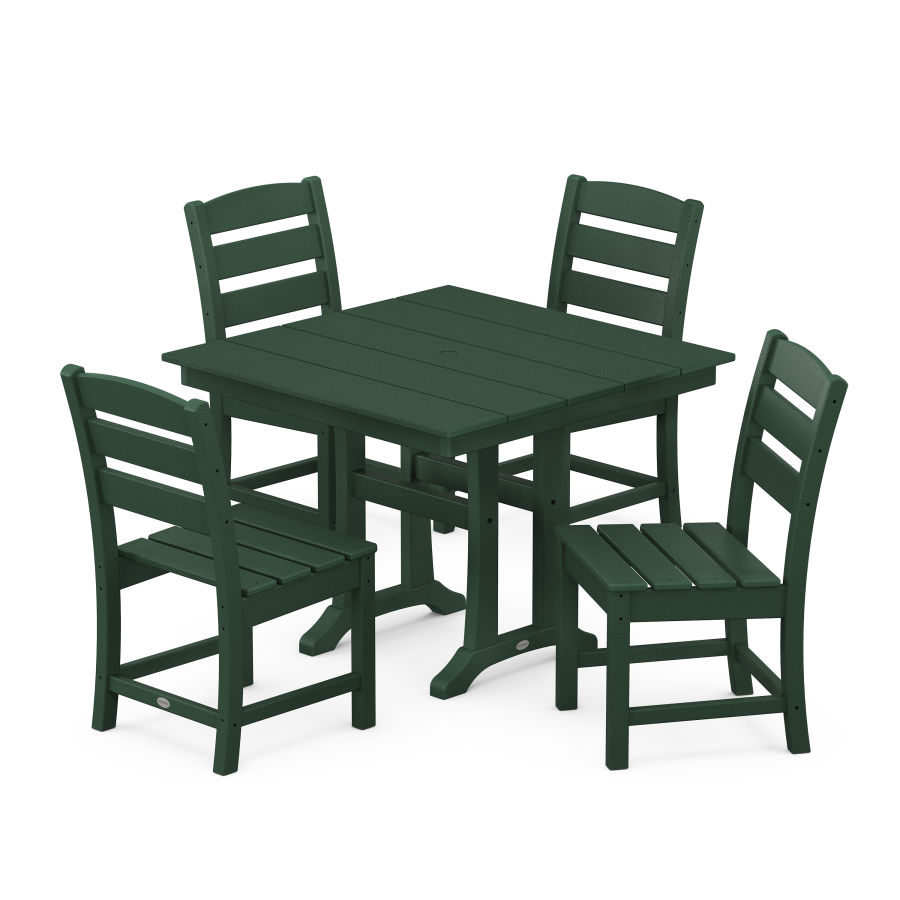 POLYWOOD Lakeside 5-Piece Farmhouse Trestle Side Chair Dining Set in Green
