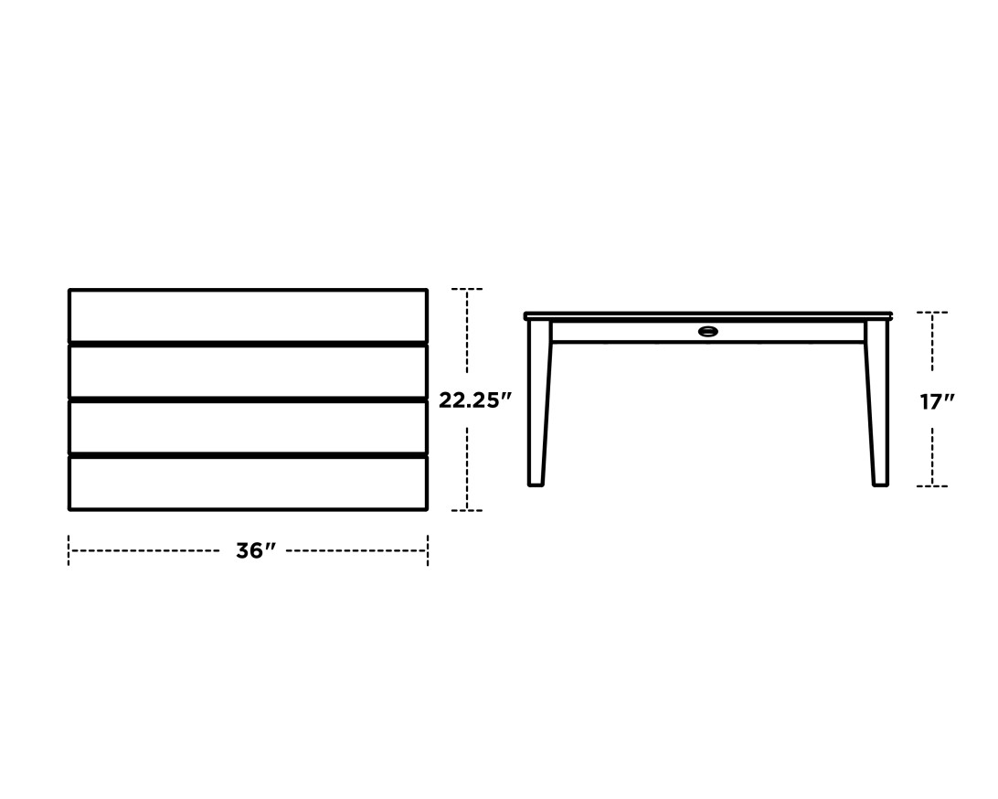 Dimensions for Newport 22" x 36" Coffee Table