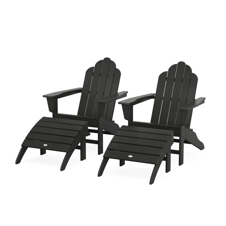 POLYWOOD Long Island Adirondack Chair 4-Piece Set with Ottomans in Black
