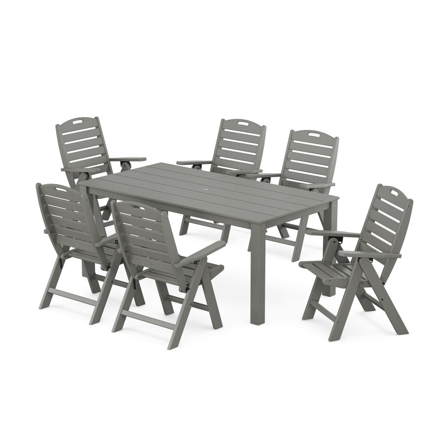 POLYWOOD Nautical Folding Highback Chair 7-Piece Parsons Dining Set in Slate Grey
