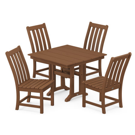 Vineyard 5-Piece Farmhouse Trestle Side Chair Dining Set in Teak