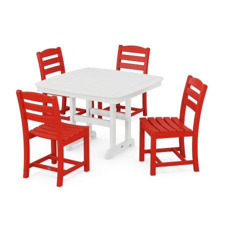 La Casa Café Side Chair 5-Piece Dining Set with Trestle Legs in Sunset Red / White
