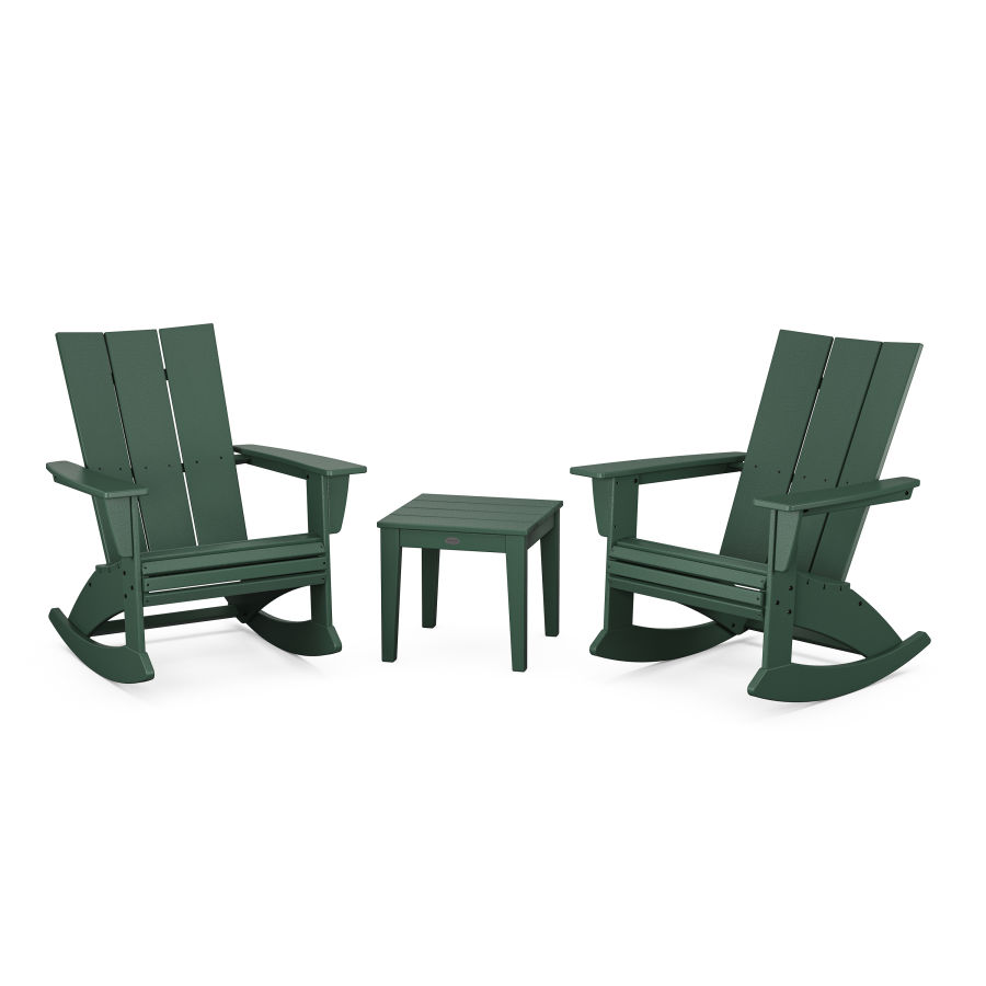 POLYWOOD Modern Curveback 3-Piece Adirondack Rocking Chair Set in Green