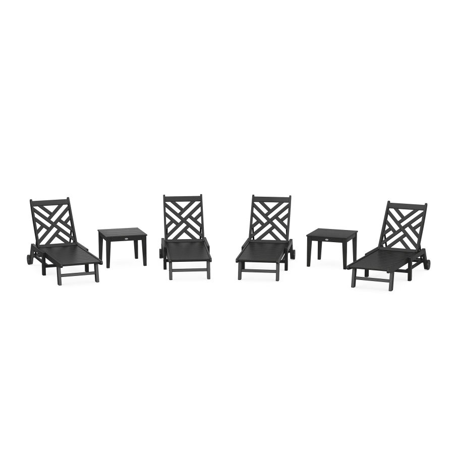 POLYWOOD Chippendale 6-Piece Chaise Set with Wheels in Black
