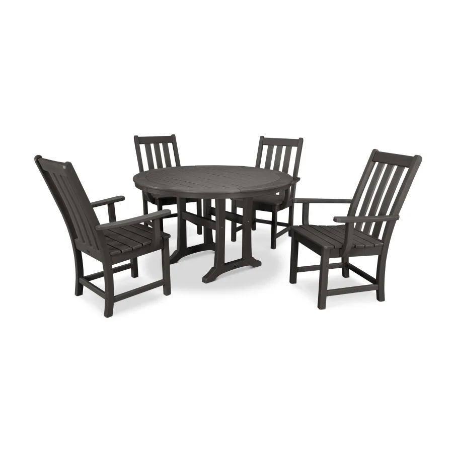 POLYWOOD Vineyard 5-Piece Round Dining Set with Trestle Legs in Vintage Finish