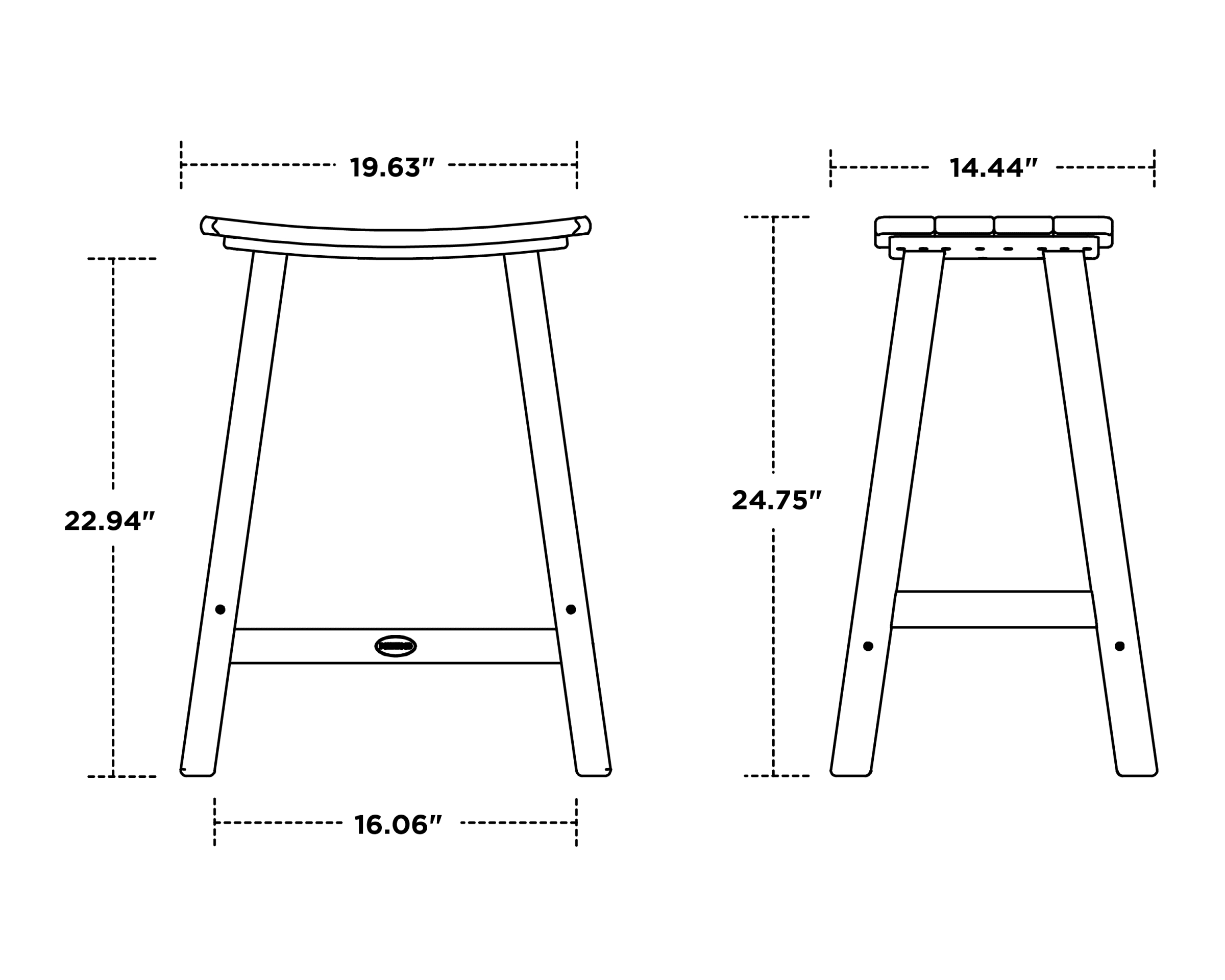Dimensions for Contempo 24" Saddle Counter Stool