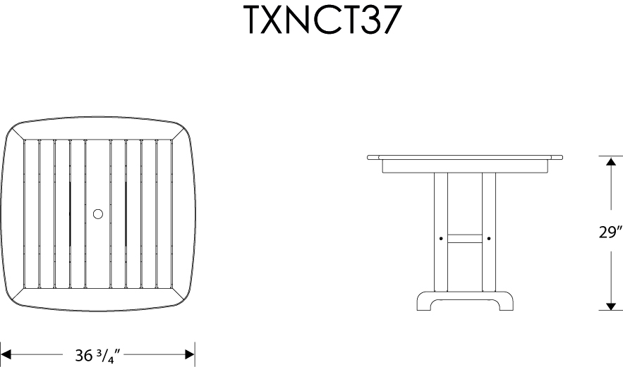 Dimensions for Yacht Club 37" Dining Table